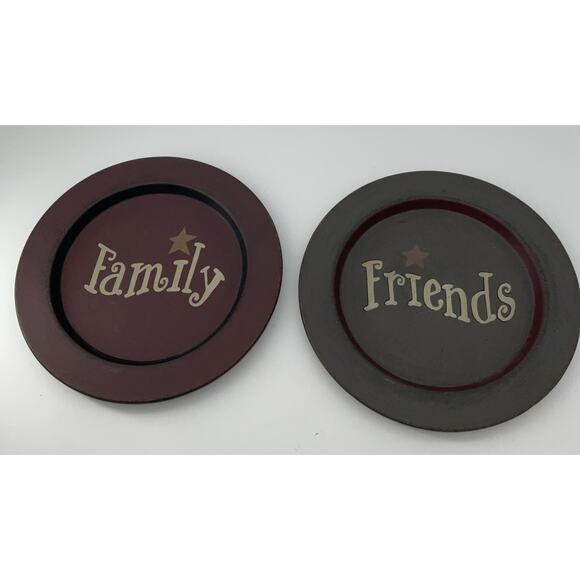Barbara Lloyd Primitive Display Plates “Family” And “Friends” Signed45 - Picture 1 of 7